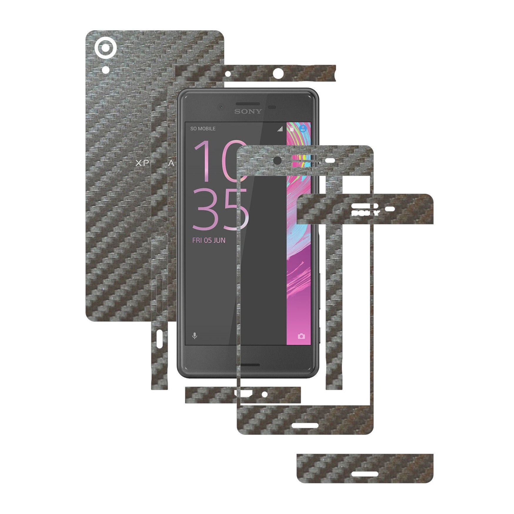 Folie de protectie Full Body Carbon Skinz, Acoperire Totala, Carbon Gri Argintiu pentru Sony Xperia X Performance