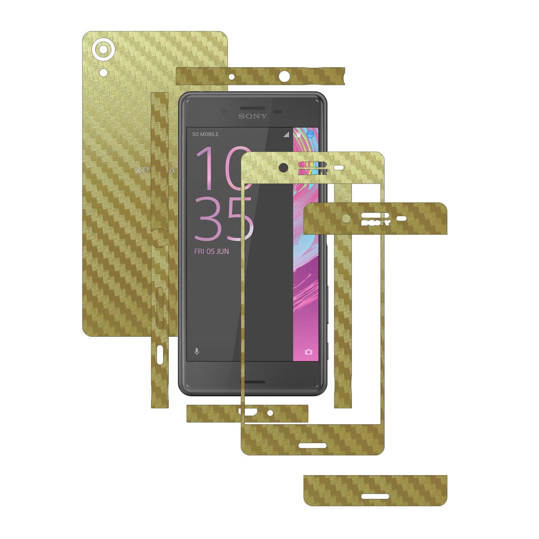 Folie de protectie Full Body Carbon Skinz, Acoperire Totala, Carbon Auriu pentru Sony Xperia X Performance