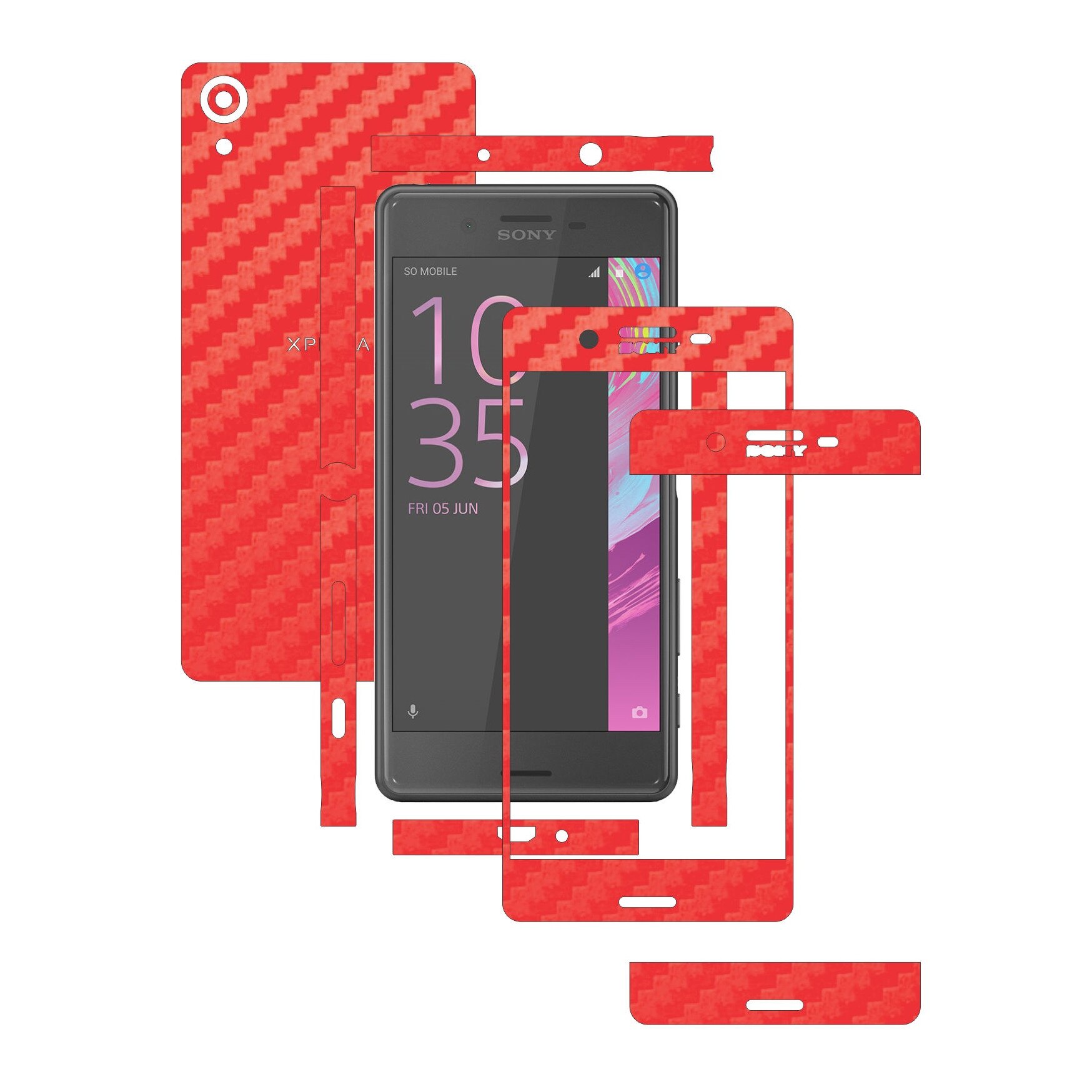 Folie de protectie Full Body Carbon Skinz, Acoperire Totala, Carbon Rosu pentru Sony Xperia X