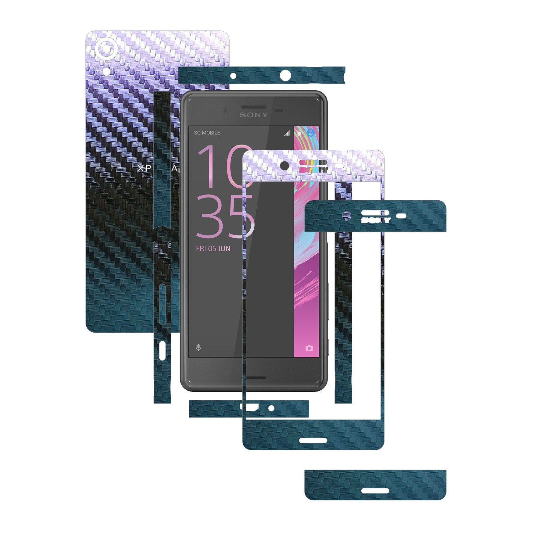 Folie de protectie Full Body Carbon Skinz, Acoperire Totala, Carbon Cameleon pentru Sony Xperia X Performance