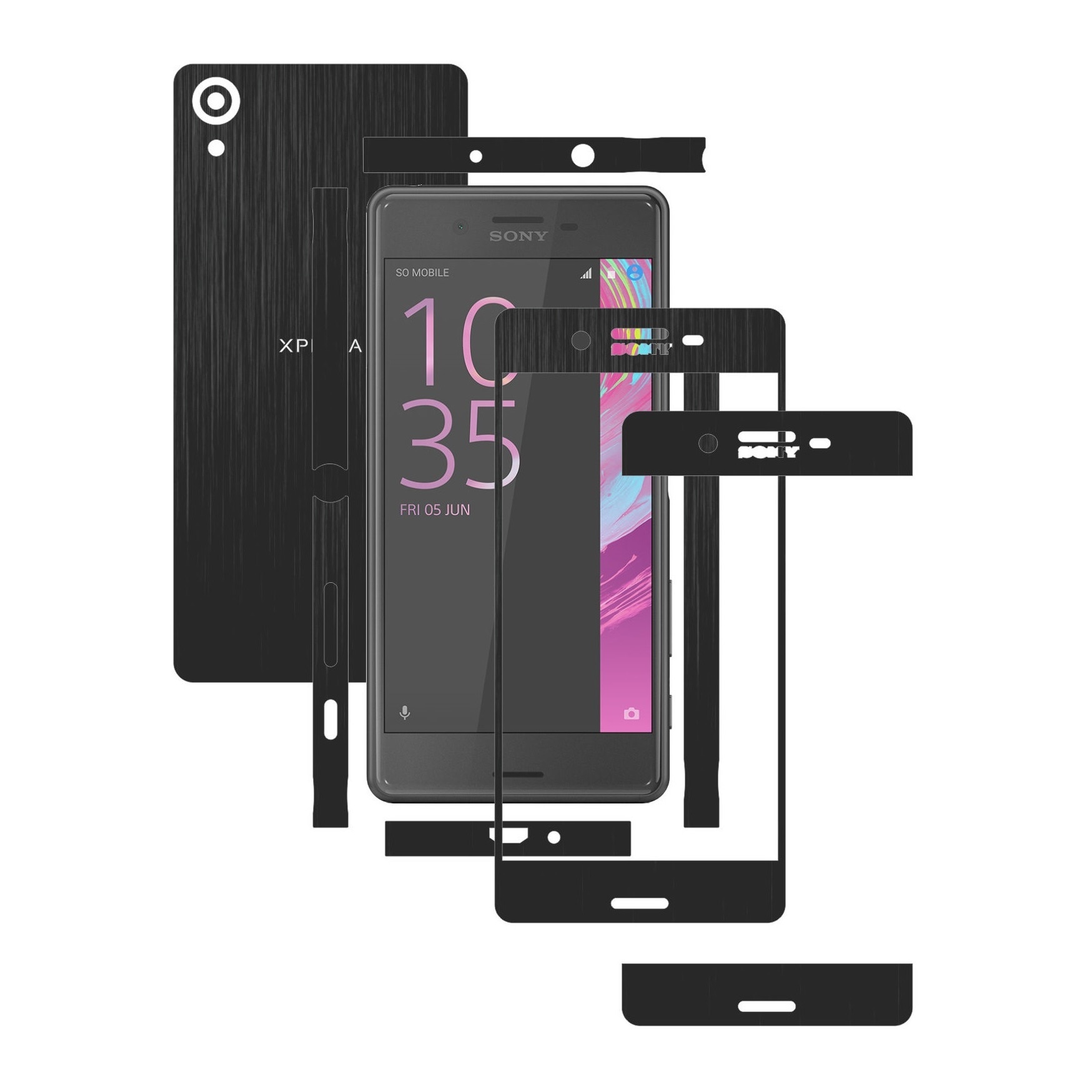 Folie de protectie Full Body Carbon Skinz, Acoperire Totala, Brushed Negru pentru Sony Xperia X