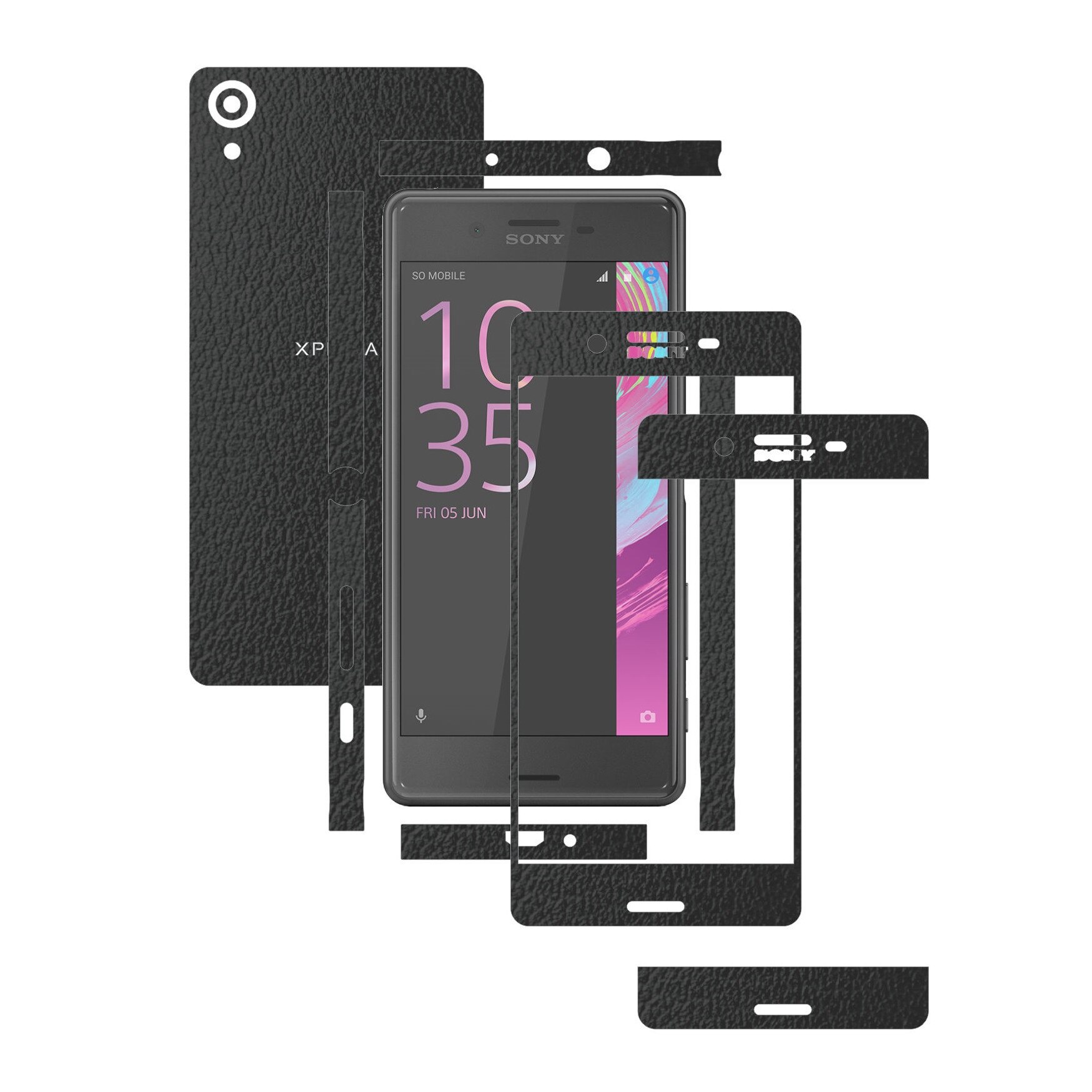 Folie de protectie Full Body Carbon Skinz, Acoperire Totala, Piele Neagra pentru Sony Xperia X