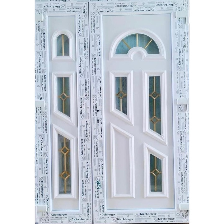 Usa dubla exterior Pvc, DIAGONAL RHOMBUS GOLD, Alb, 150x200