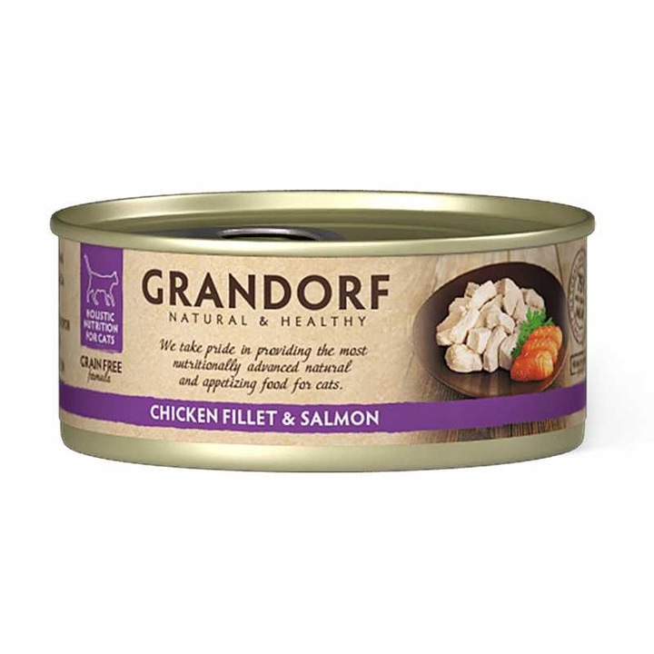 Hrana umeda pentru pisici, Grandorf, Pui/somon, 70 g