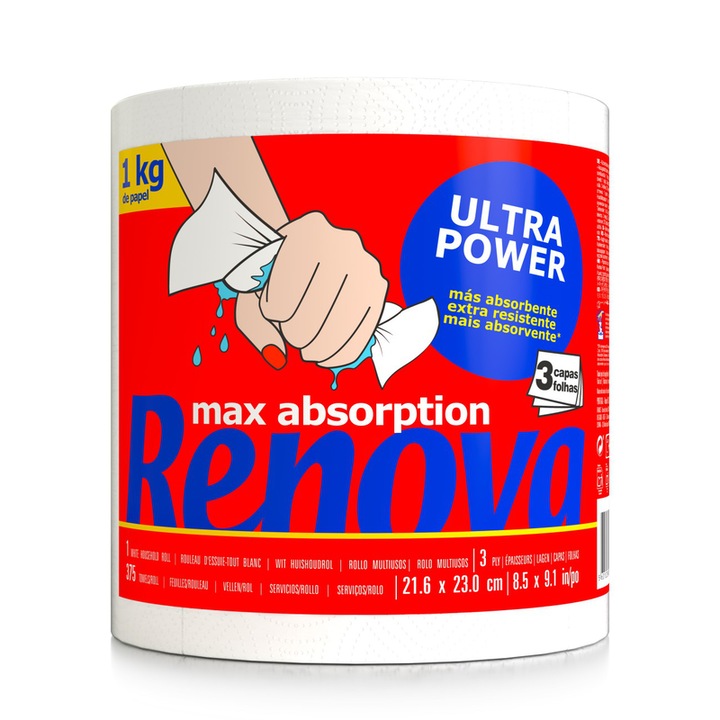 Prosop bucatarie Renova, 1 rola, 3 straturi, Ultra Power Gigaroll