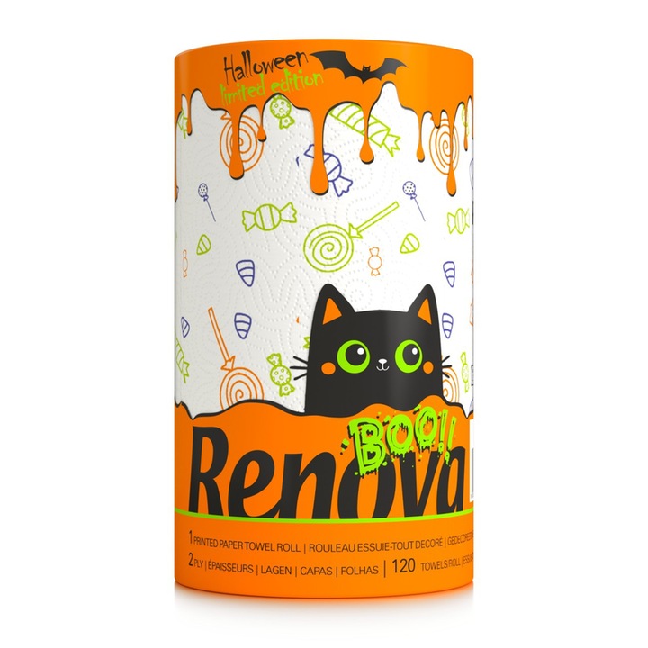 Prosop bucatarie Renova, 1 rola, 2 straturi, Halloween