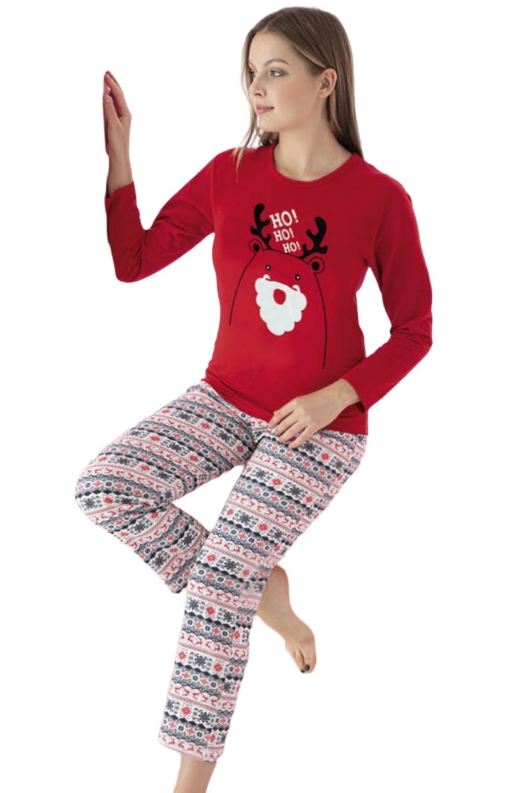 famous liberal Adaptability Pijama dama bumbac vatuit, confortabila, cu imprimeu Craciun Ho-Ho, rosu  4009 - eMAG.ro