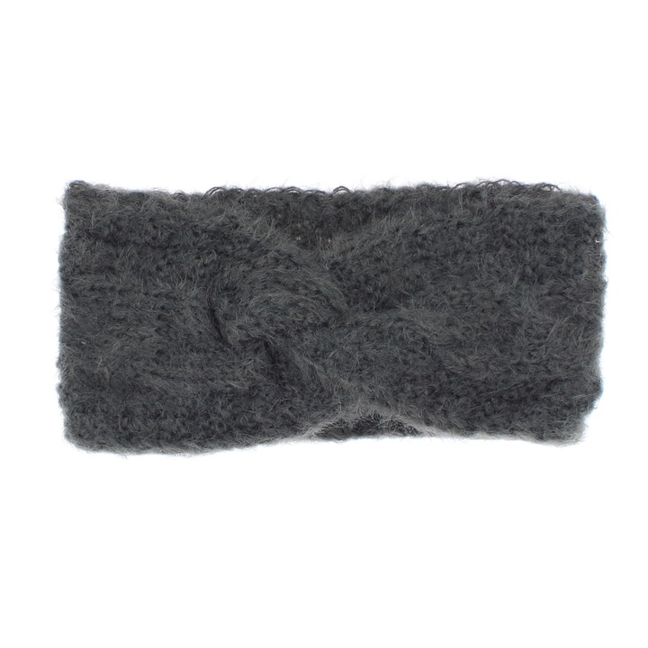 Плетена лента за глава, дамска, 100% акрил, ButicCochet, един размер, тъмно сива - BNT251