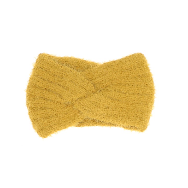 Плетена лента за глава, дамска, 100% акрил, ButicCochet, един размер, горчично жълто - BNT258