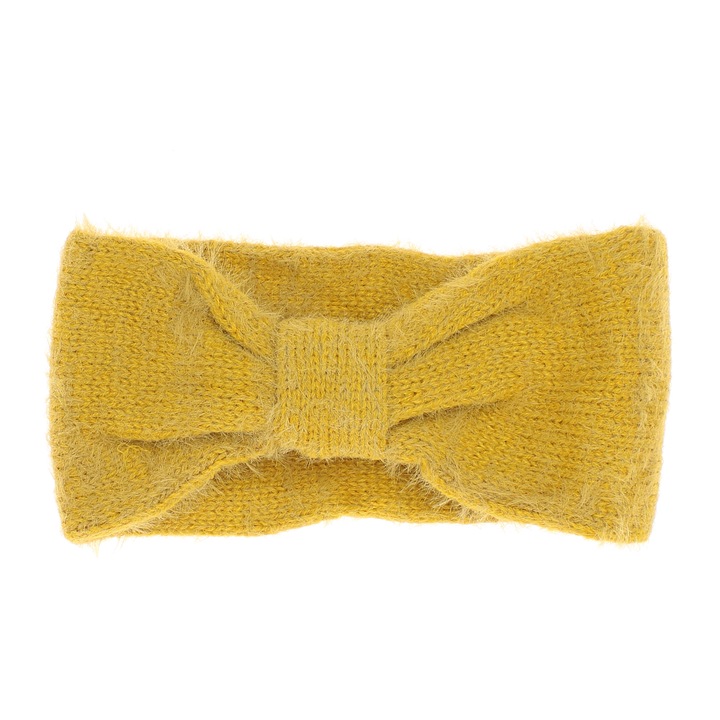 Дамска плетена лента за глава, 100% акрил, ButicCochet, един размер, Синапено жълто - BNT266