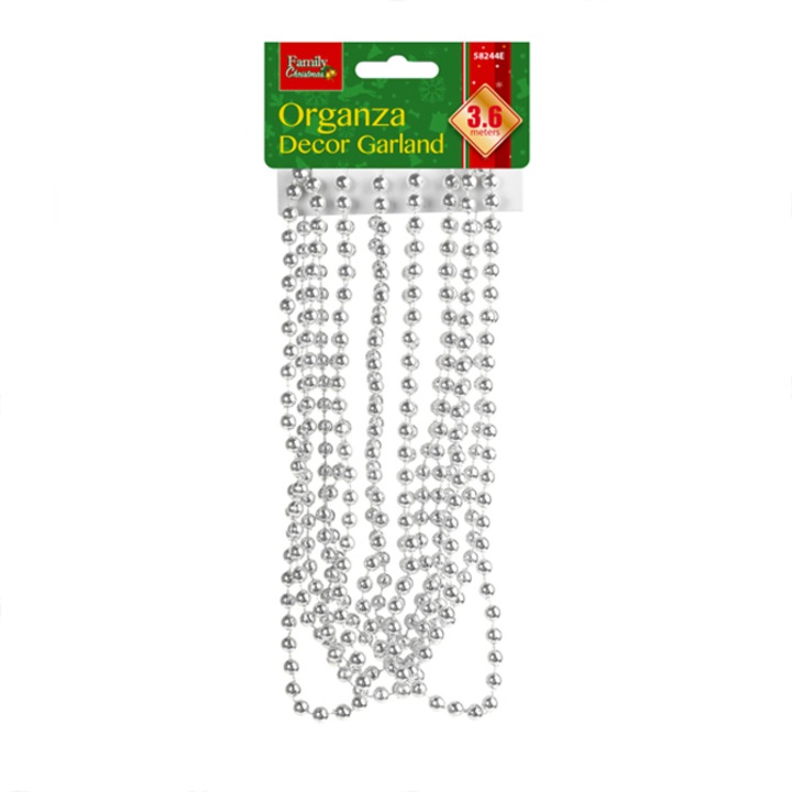 Margele Decorative pentru Brad, argintii 3,6 m