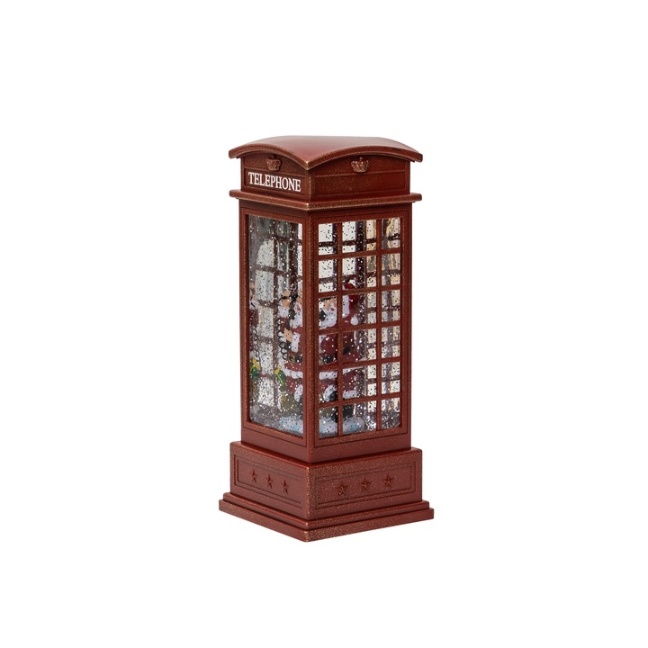 Karácsonyi dekoráció telefonfülke formájú, fényes, zenés, USB táp/elemes / CD5019_A