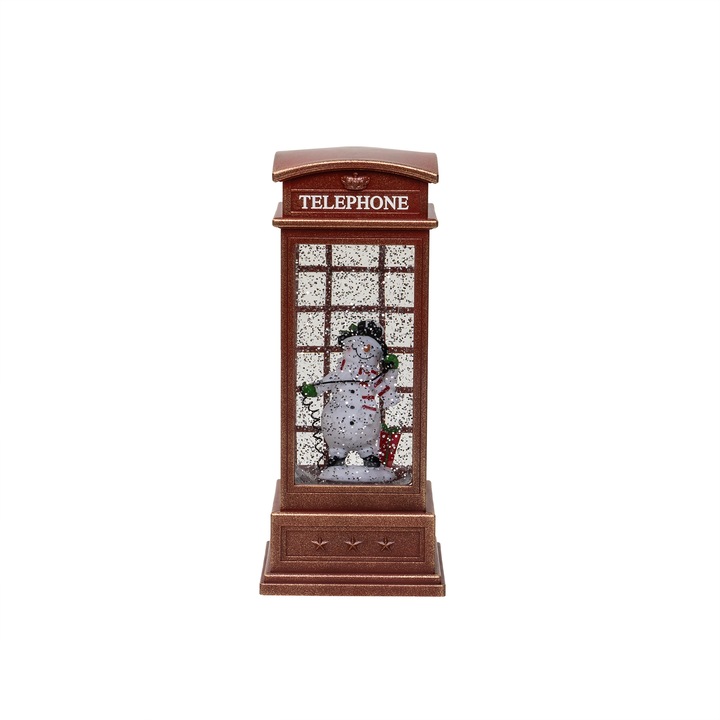 Karácsonyi dekoráció telefonfülke formájú, fényes, zenés, USB táp/elem / CD5019_C