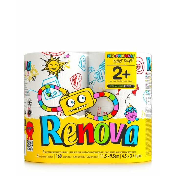 Set 4 role hartie igienica Renova, 3 Straturi, pentru copii