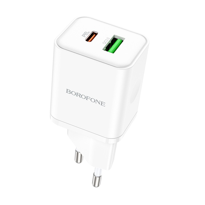 Зарядно за кола Borofone BN7, 20W, 3A, 1 x USB-A - 1 x USB-C, бяло