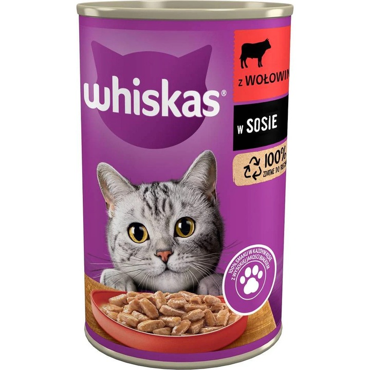 Conserva pentru pisici, Whiskas, Vita in sos, 400 g