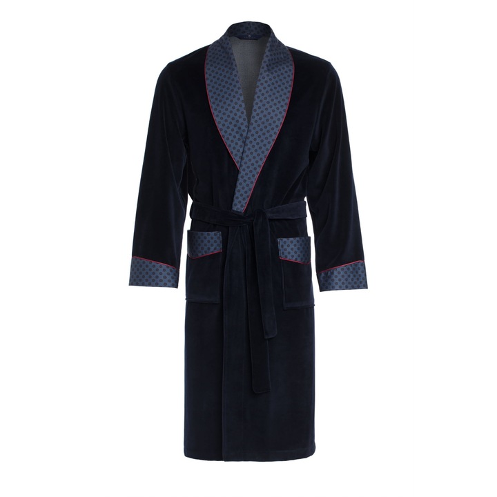 Halat de baie barbatesc, Revise, Velur/Bumbac, Elegant, Bleumarin, Masura M