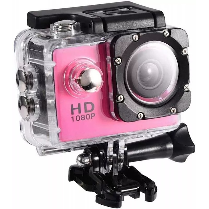 Водоустойчива спортна камера EDAR, 32 GB, LCD, 30 FPS, HD 1080P, 12M, 2 инча, Автономия 90 мин, Розов