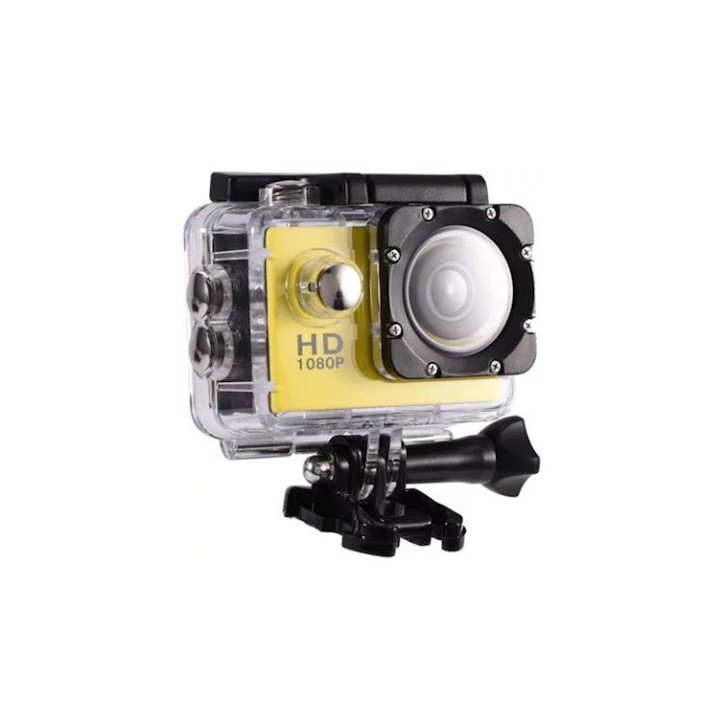 Водоустойчива спортна камера EDAR, 32 GB, LCD, 30 FPS, HD 1080P, 12M, 2 инча, Автономия 90 мин, Жълт