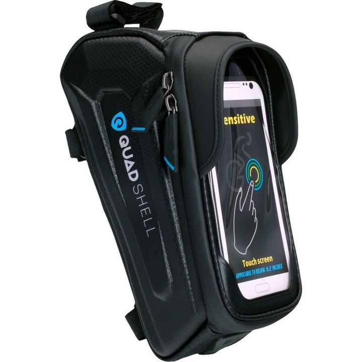 Suport de bicicleta pentru telefon Magneto, Quadshell, Nylon, Compatibil telefon maxim 6.5inch, Negru