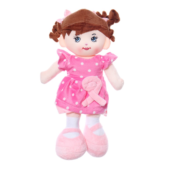 Papusa de plus cu rugaciune, "Tatal Nostru", 38 cm, roz, Recostore, REC2087