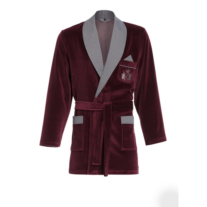 Halat elegant scurt, Revise, Bumbac/Poliester, Pentru barbati, Visiniu, Masura XXL