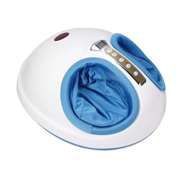 Масажор за крака с функция за нагряване, 3 режима на масаж, таймер 5-30 мин., дистанционно управление, 45w, бяло-син