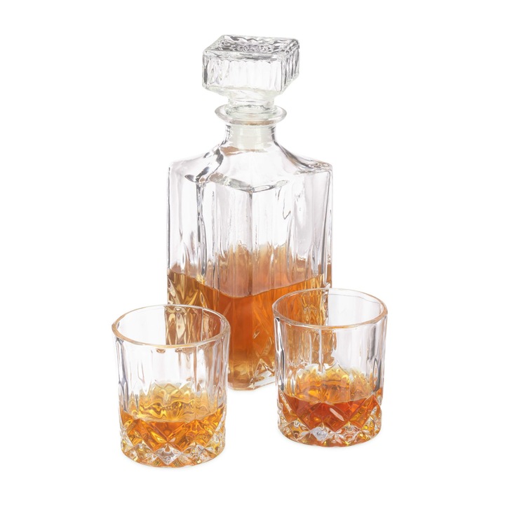 Set carafa 1000 ml cu 2 pahare pentru whiskey sau bourbon, Relaxdays, din sticla