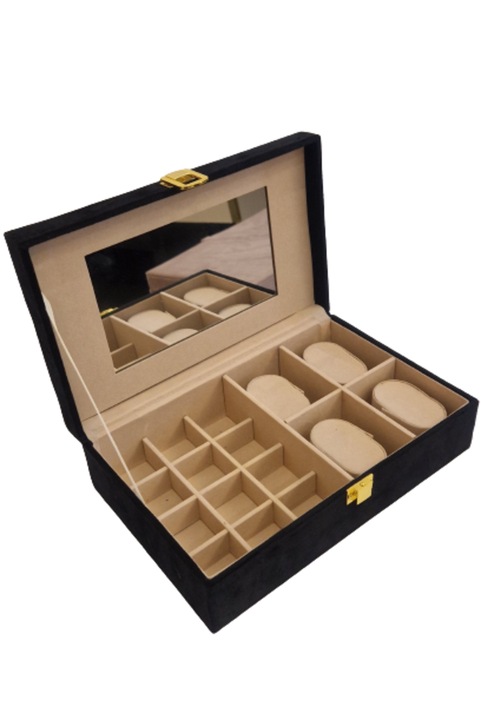 Cutie bijuterii, catifea, 25 x 16 x 7 cm, negru