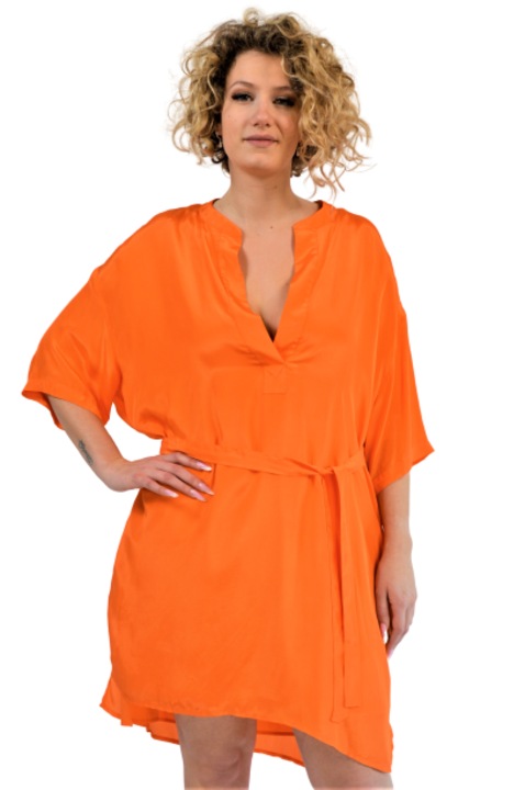 Миди рокля, Emma&Gaia, с деколте и шнур, оранжева, размер 48