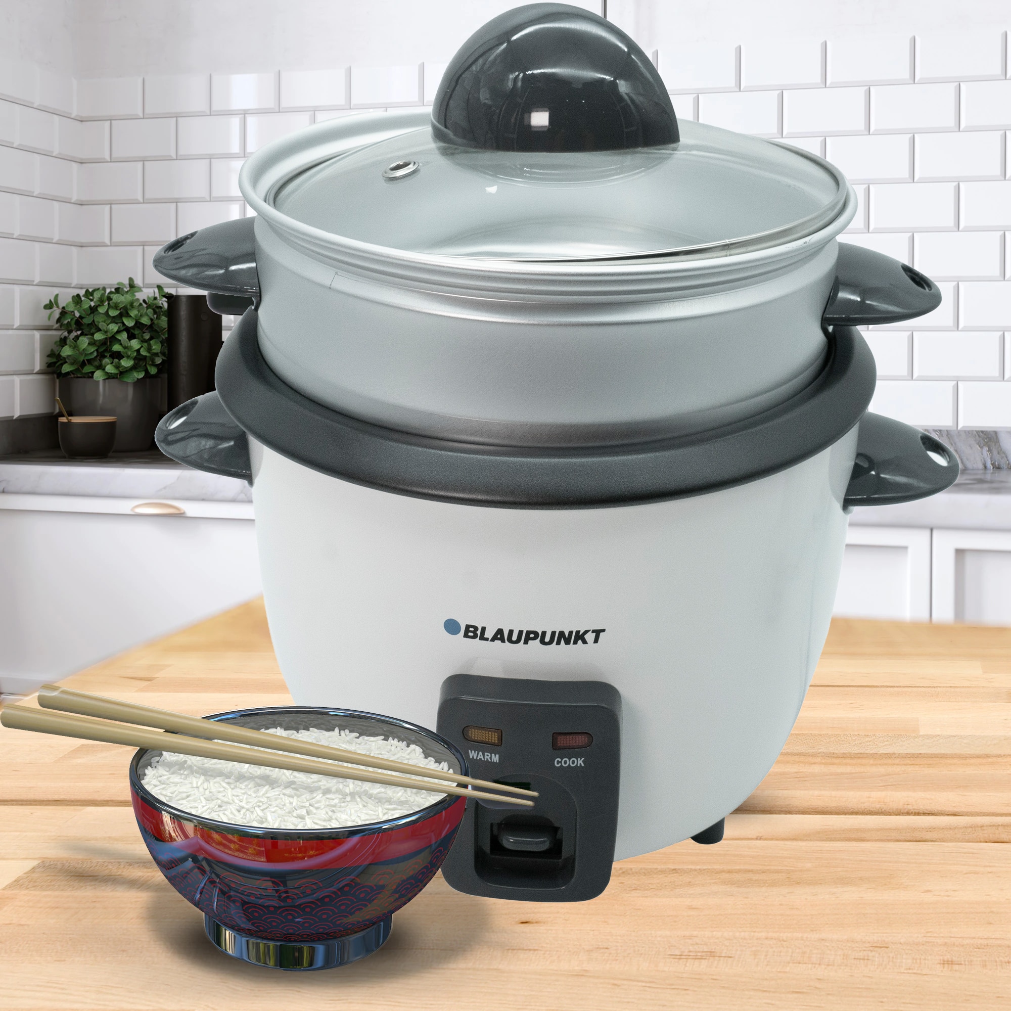 Oala de fiert orez Rice Cooker Blaupunkt, 400 W, 1 Litri, Capac din