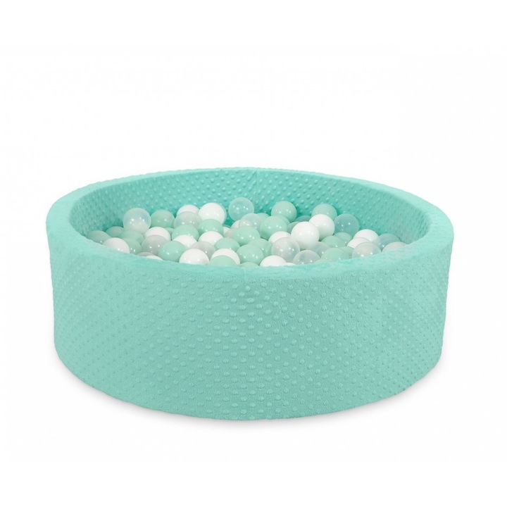 Száraz gyermekmedence Minky, Bobono, 200 labdával, Hab/Műanyag, 1 év+, Magasság 30 cm, Átmérő 90 cm, Menta zöld
