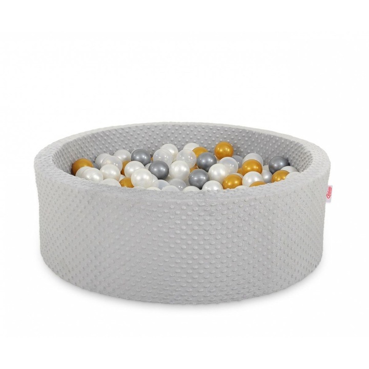 Száraz gyermekmedence Minky, Bobono, 200 labdával, Hab/Műanyag, 1 év+, Magasság 30 cm, Átmérő 90 cm, Világosszürke