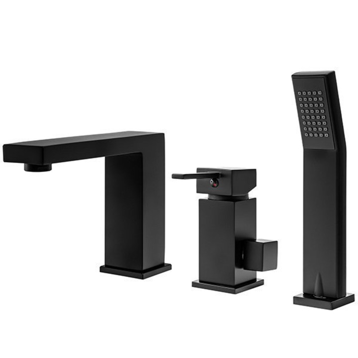 Silla 3-lyukú kád csaptelep, kézi kihúzható zuhanyfej, sárgaréz, Fekete