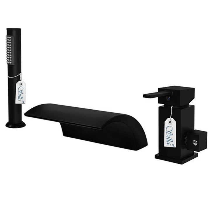 Silla SEM-1006B 3-lyukú kád csaptelep, kézi kihúzható zuhanyfej, sárgaréz, Fekete