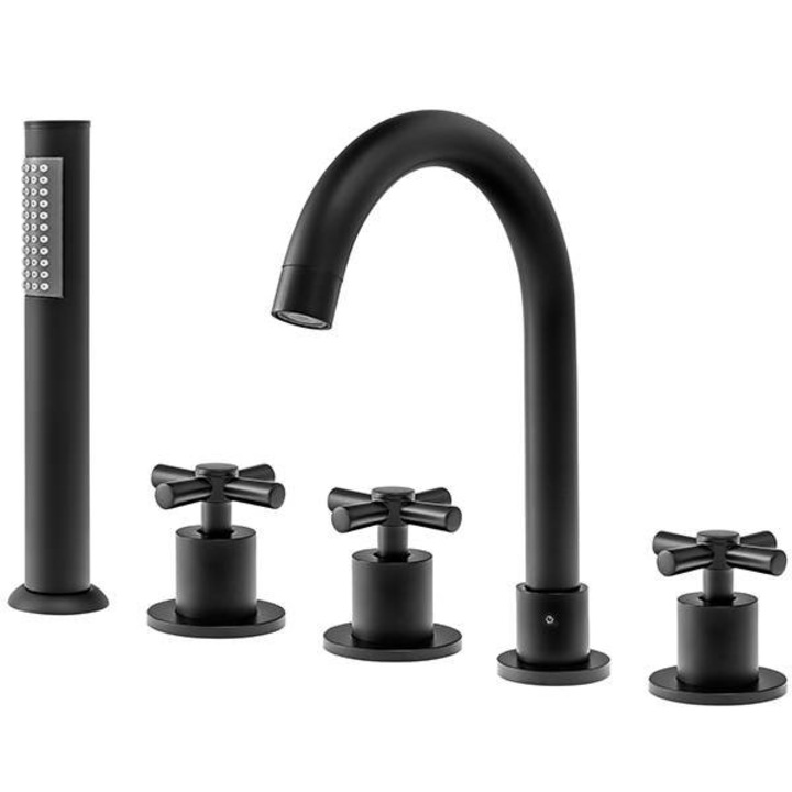 Silla S-1104B 5-lyukú kád csaptelep, kézi kihúzható zuhanyfej, sárgaréz, Fekete