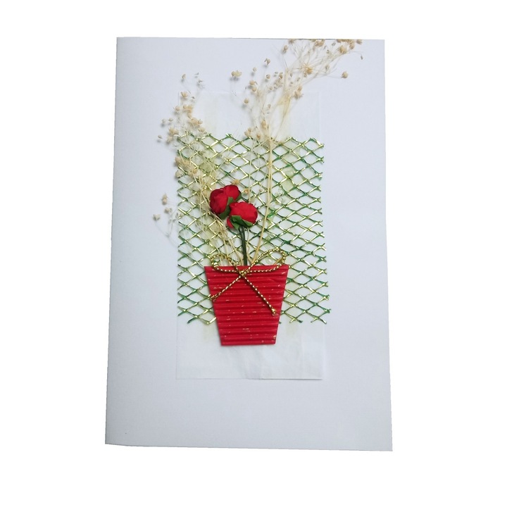 Felicitare cu floare naturala si plic A6 model 6