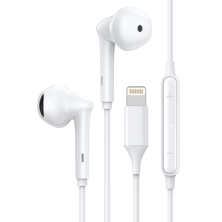 Слушалки с микрофон, Lightning конектор, съвместими с iPhone, Dub Step бас, бели, HUR-BBL6757
