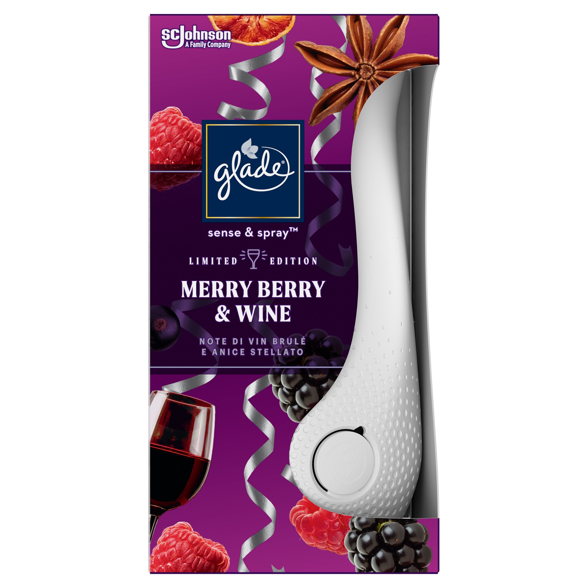 Glade Sense&Spray Profumatore per Ambienti Diffusore con Ricarica,  Fragranza Merry Berry Cheers 18ml
