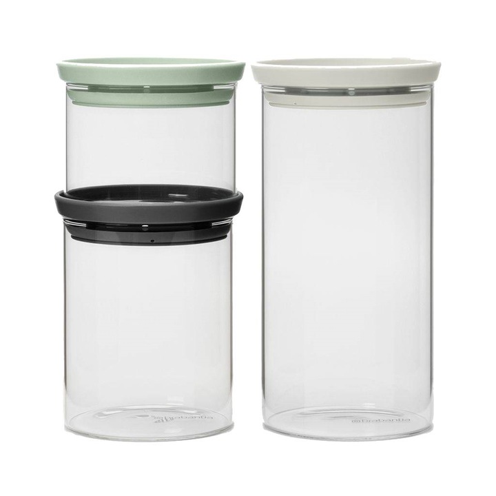 Set 3 recipiente depozitare rotunde, sticla, 0.3+0.6+1.1 l, Brabantia - 8710755100550