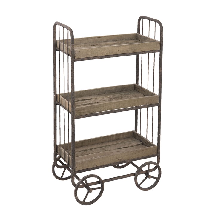 Кафява дървена количка за сервиране 51x26x94 см