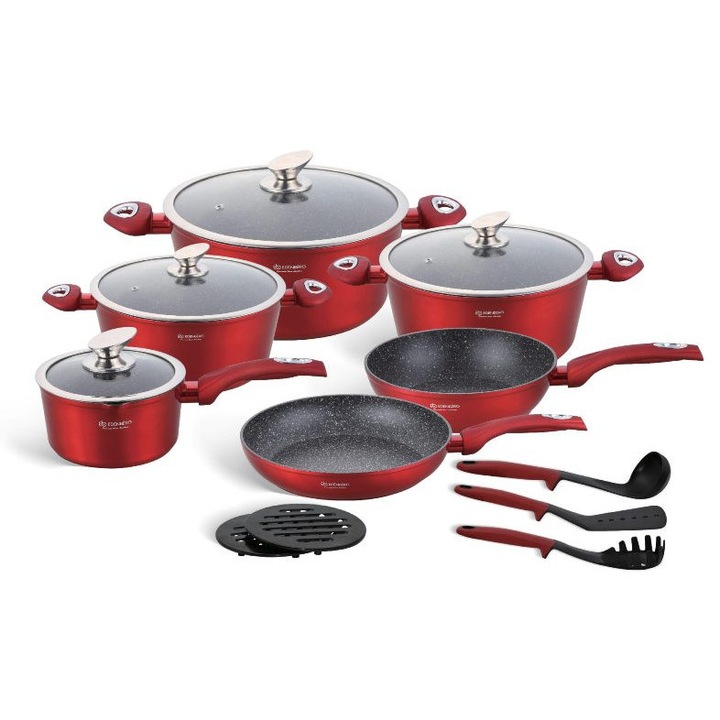 Set de vase de gatit 15 buc cu acoperire tripla de marmura si fund cu inductie Turbo EB 5612 [CLONE]