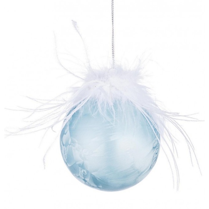 Set 12 globuri sticla albastra pene albe Craciun 8 cm
