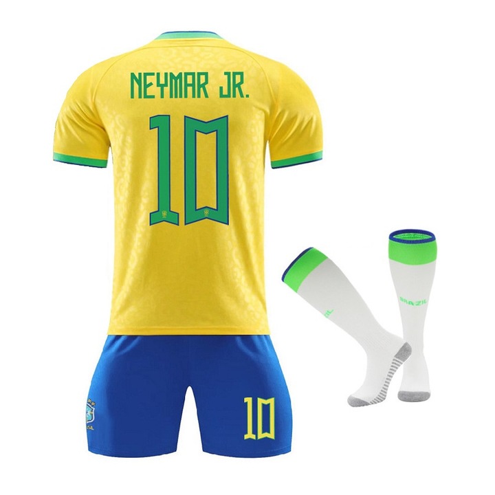 Echipament sportiv copii Neymar Jr. Brazil, Poliester, Galben/Albastru, Galben/Albastru