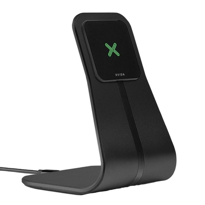 Incarcator wireless fast-charging de birou Xvida, suport magnetic, Negru