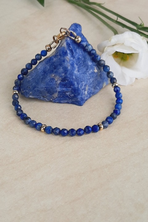 OEM Uniszex natúr lápisz lazuli karkötő az intuícióért, 18cm