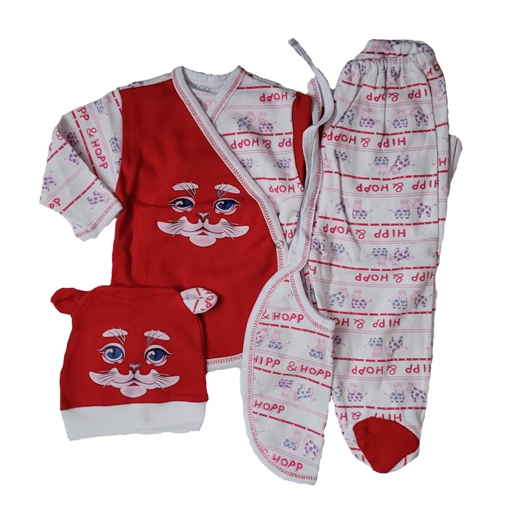 Compleu 4 piese Handmade Minis Boutique, rosu, 3-6 luni