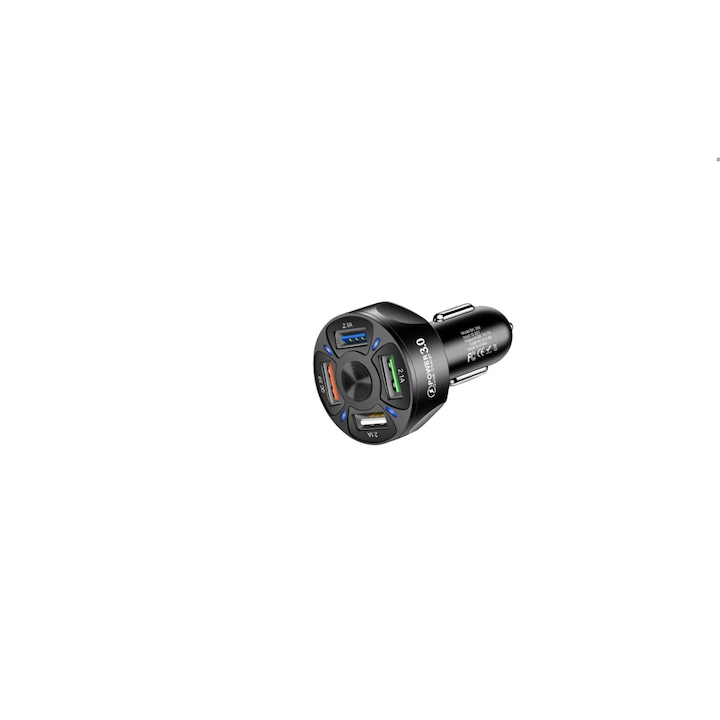 Intelligens autós töltő 4 USB porttal, Fast Charge LED