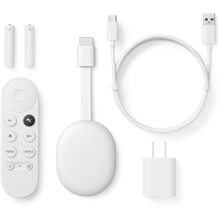 Google Chromecast Google TV, HD, HDMI, Bluetooth, Wi-Fi, Дистанционно с гласово управление, Бял