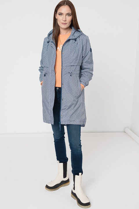 Pepe Jeans London, Jacheta cu gluga si imprimeu grafic, Alb/Bleumarin